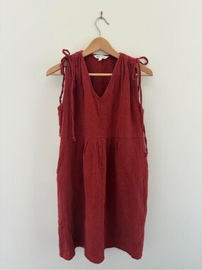 dagg & stacey Red Sleeveless V-Neck Midi Dress with Tie Shoulders, US 2